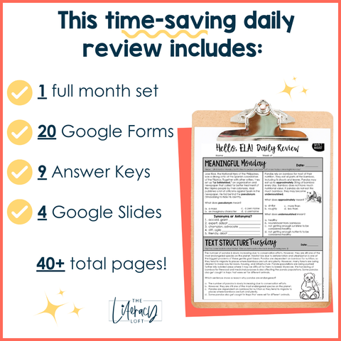 ELA Daily Review 8th Grade {August} | Distance Learning | Google Slides and Forms