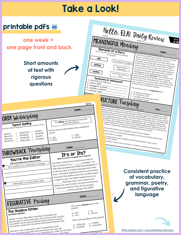 ELA Daily Review 7th Grade Bundle | Printable | Google Apps