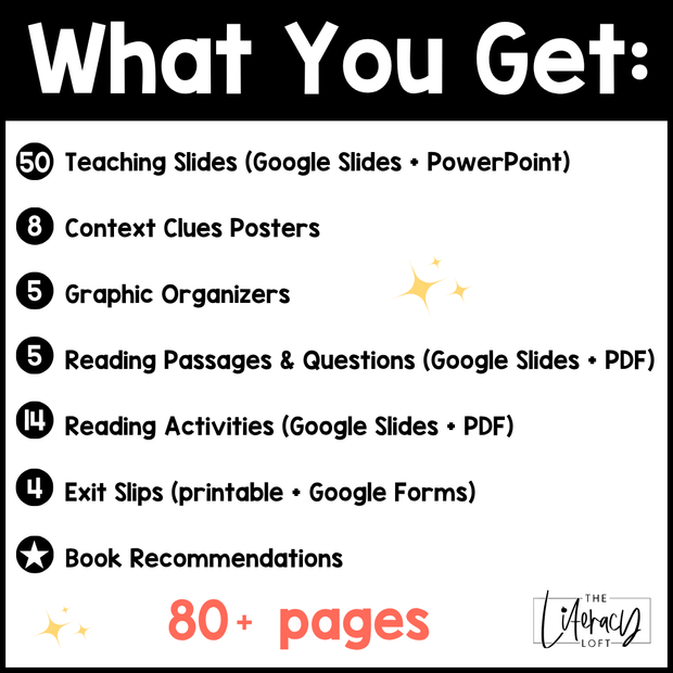 4th 5th Grade Context Clues Reading Comprehension Unit Vocabulary Worksheets Graphic Organizers Posters