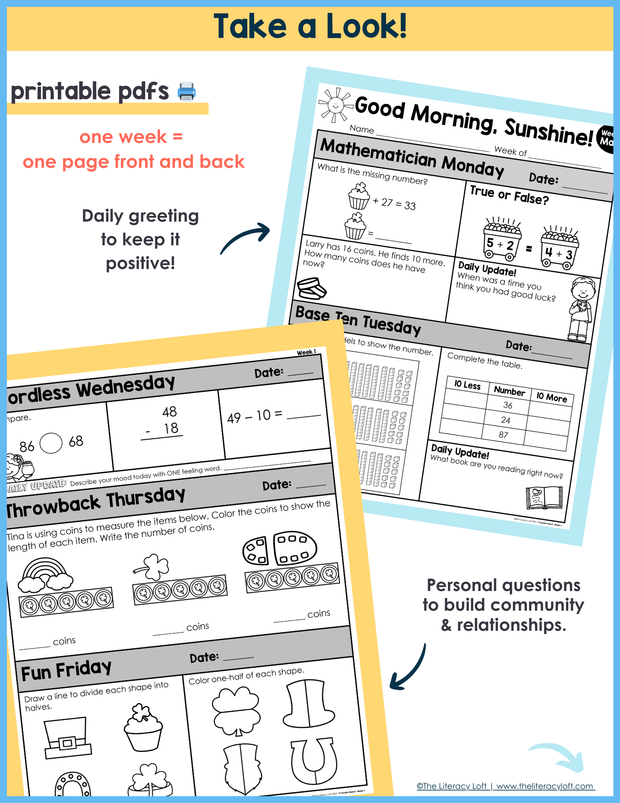 Math Morning Work 1st Grade Bundle | Printable | Google Slides and Forms