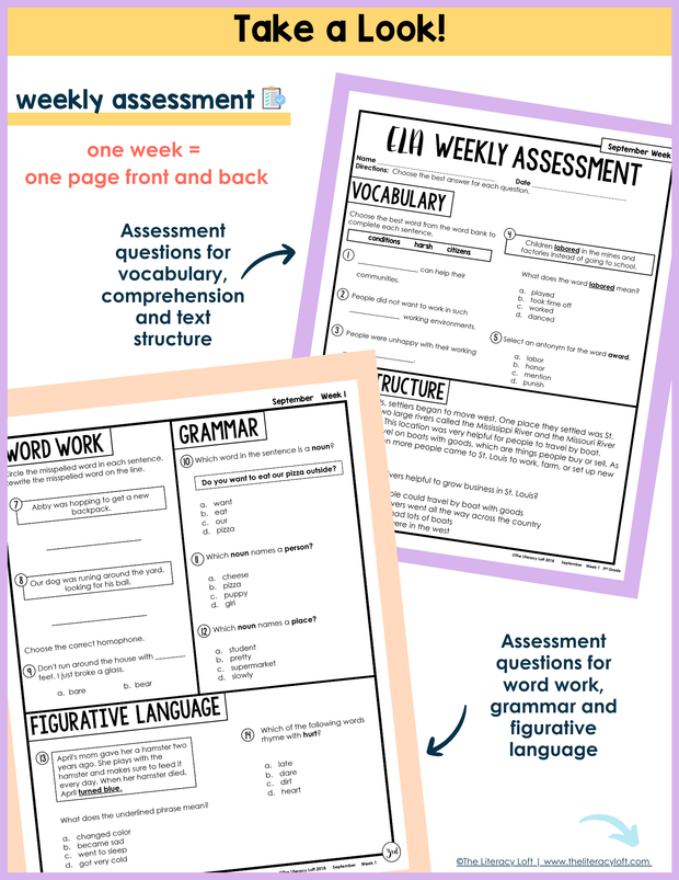 ELA Weekly Assessments 3rd Grade | Printable | Google Forms