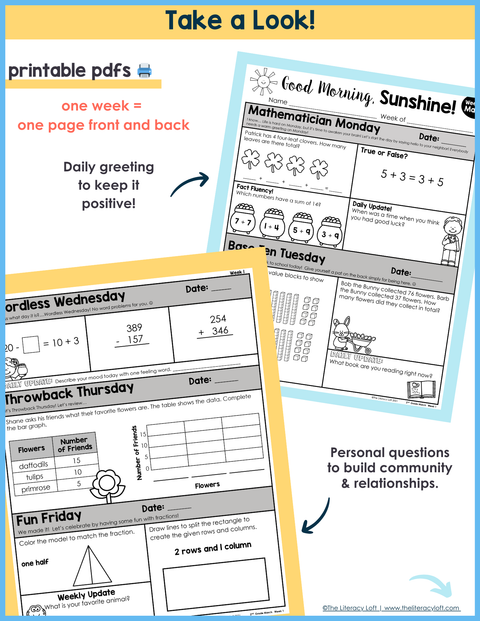 Math Morning Work 2nd Grade Bundle | Printable | Google Slides and Forms