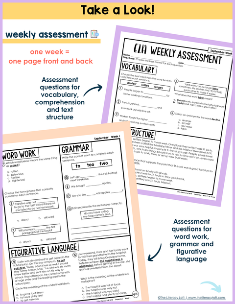 ELA Weekly Assessments 4th Grade | Printable | Google Forms