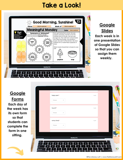 ELA + Math Morning Work 1st Grade {The Bundle} | Distance Learning | Google Slides