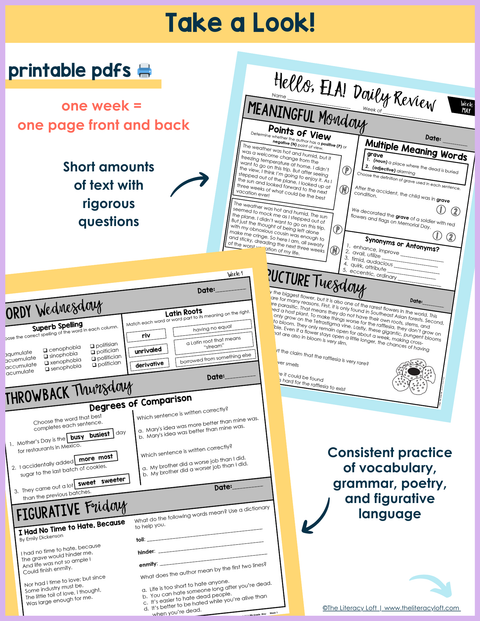 ELA Daily Review 8th Grade Bundle | Printable | Google Apps