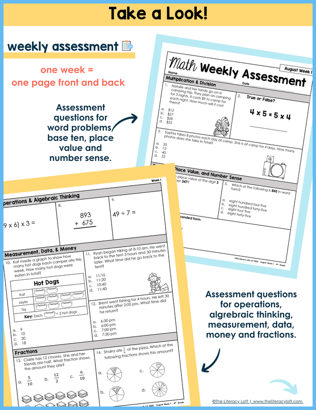 Math Weekly Assessments 4th Grade | Printable | Google Forms