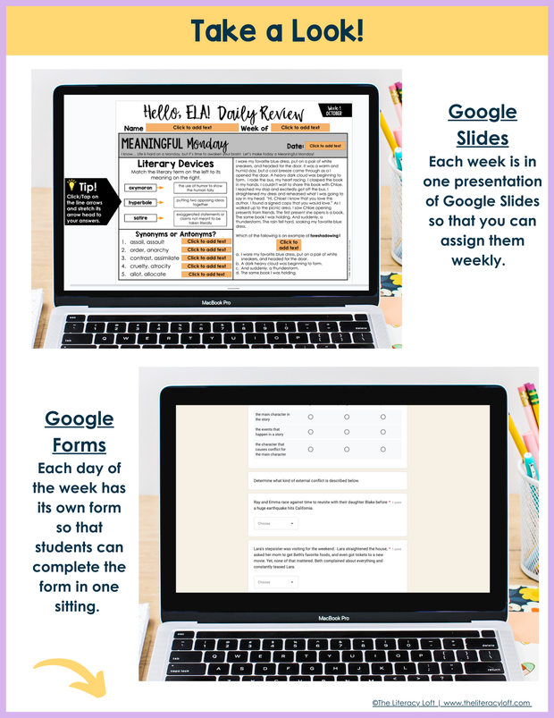 8th Grade ELA Daily Review and Weekly Assessment Bundle