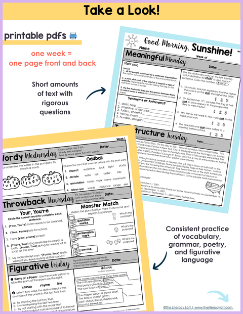 ELA Morning Work 5th Grade (The Bundle) | Printable | Google Apps