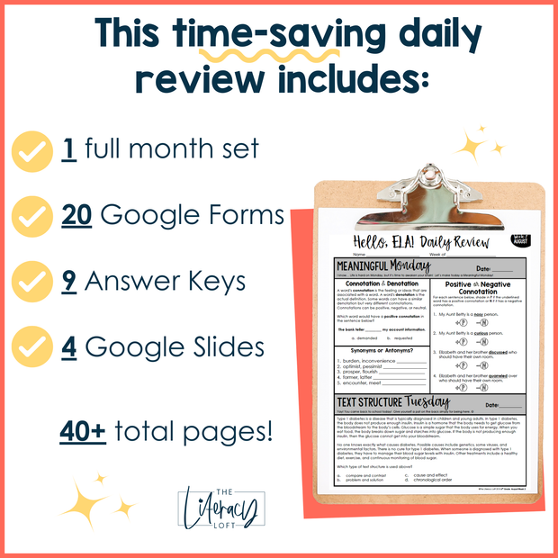 ELA Daily Review 6th Grade {August} | Distance Learning | Google Slides