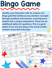 2024 Presidential Election Reading Comprehension Bingo 3rd 4th 5th Grade Passages Questions Graphic Organizers Writing Prompts