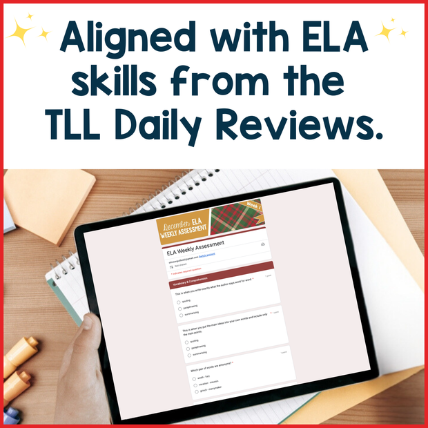 7th Grade ELA Reading Comprehension Morning Work Assessment Review Winter - Dec