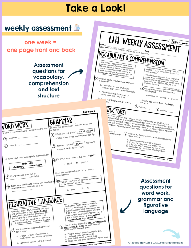 ELA Weekly Assessments 5th Grade | Printable | Google Forms