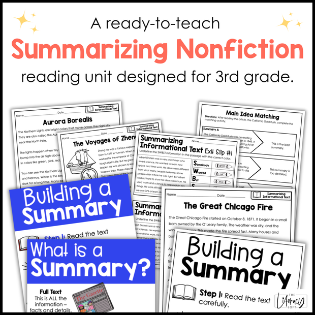3rd Grade Summarizing Nonfiction Text Fun Reading Comprehension Passages Unit