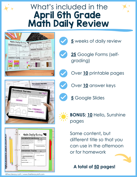 Math Daily Review 6th Grade {April} | Distance Learning | Google Apps