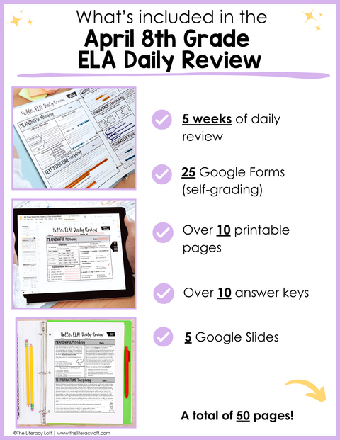 ELA Daily Review 8th Grade {April} | Distance Learning | Google Slides and Forms