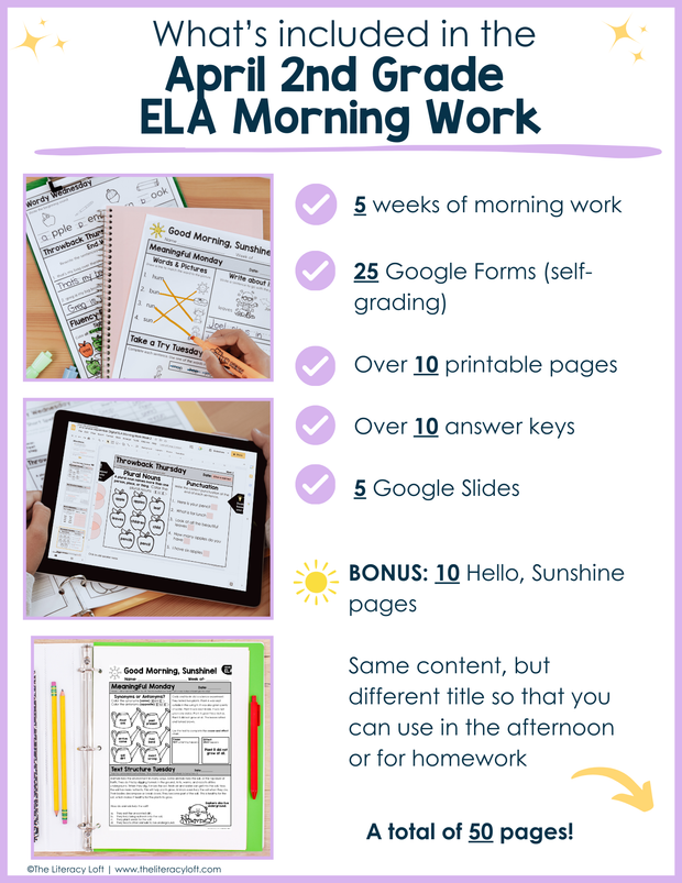 ELA Morning Work 2nd Grade {April} | Distance Learning | Google Slides