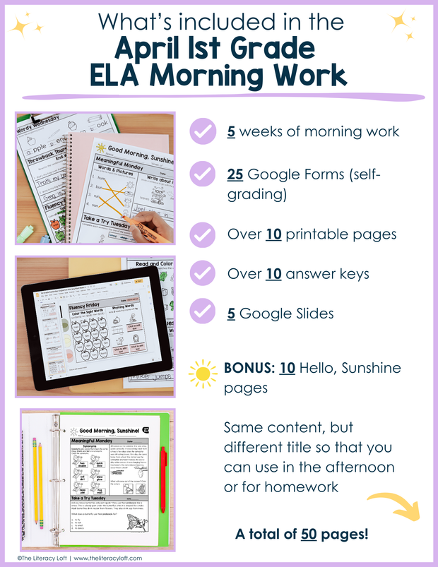 1st Grade ELA Morning Work (April) | Distance Learning | Google Slides