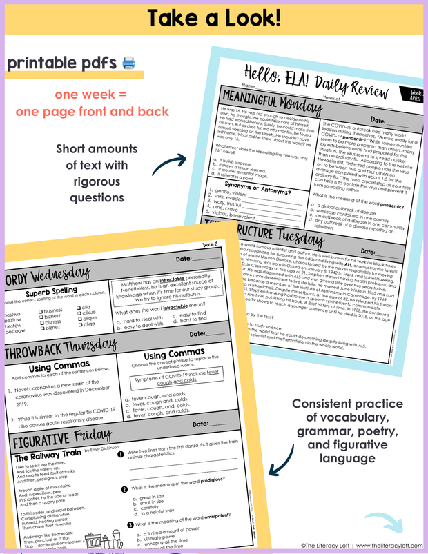 ELA Daily Review 7th Grade {April} | Distance Learning | Google Slides and Forms