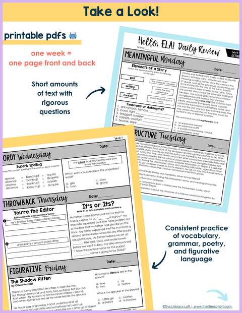 ELA Daily Review 6th & 7th Grade Bundle | Google Slides and Google Forms