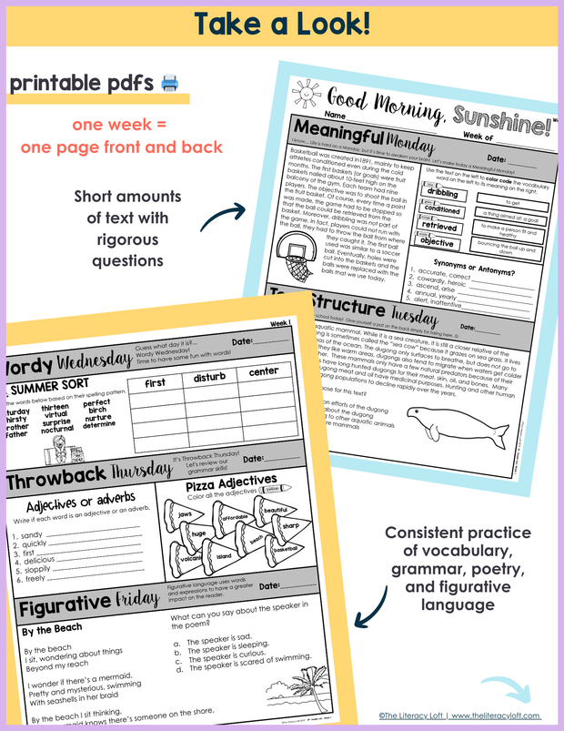 4th Grade ELA Morning Work and Weekly Assessments Bundle