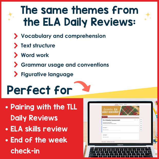 5th Grade ELA Reading Comprehension Morning Work Assessment Winter Review - Dec