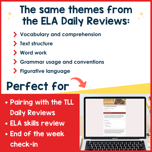 8th Grade ELA Reading Comprehension Morning Work Assessment Winter Review - Dec