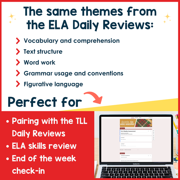 6th Grade ELA Reading Comprehension Morning Work Assessment Winter Review - Dec