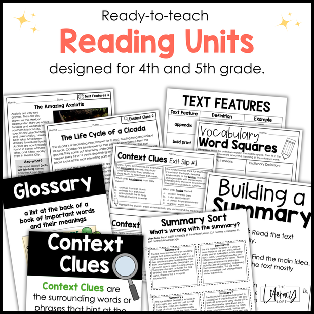 Reading Mini Unit Bundle 4th and 5th Grade