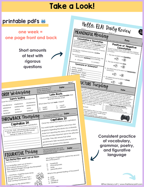 ELA Daily Review 7th & 8th Grade Bundle | Distance Learning | Google Slides