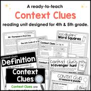 4th 5th Grade Context Clues Reading Comprehension Unit Vocabulary Worksheets Graphic Organizers Posters