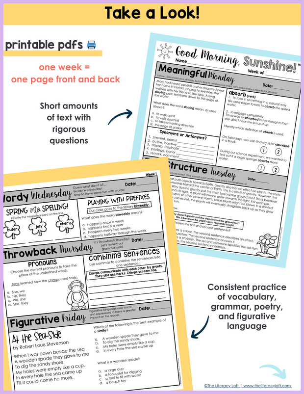 3rd Grade ELA Morning Work and Weekly Assessments Bundle