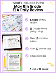 ELA Daily Review 8th Grade {May} | Distance Learning | Google Slides and Forms