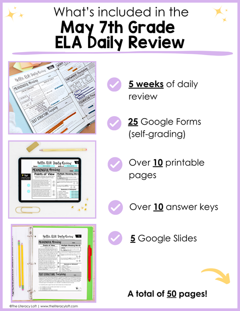 ELA Daily Review 7th Grade {May} | Distance Learning | Google Slides and Forms