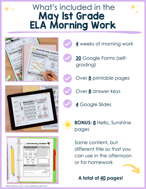 ELA Morning Work 1st Grade (May) | Distance Learning | Google Slides