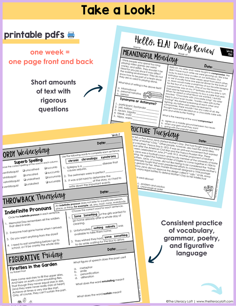 ELA Daily Review 7th Grade {May} | Distance Learning | Google Slides and Forms