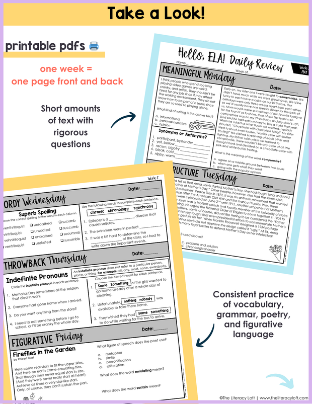 ELA Daily Review 7th Grade {May} | Distance Learning | Google Slides and Forms