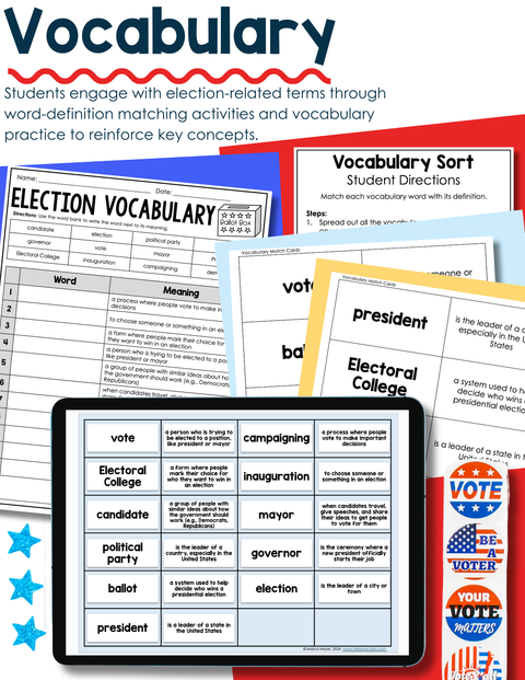 2024 Presidential Election Reading Comprehension Bingo 3rd 4th 5th Grade Passages Questions Graphic Organizers Writing Prompts