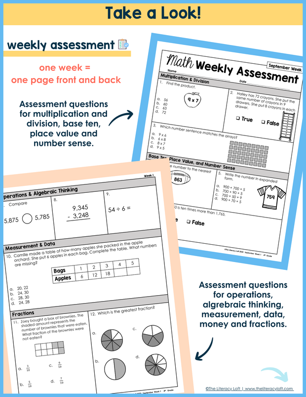 4th Grade Math Morning Work and Weekly Assessments Bundle