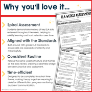10th Grade ELA Reading Comprehension Morning Work Assessment Winter Review - Dec