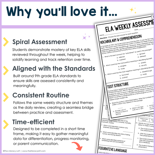9th-10th Grade ELA Daily Review & Assessment Reading Comprehension Bundle High School