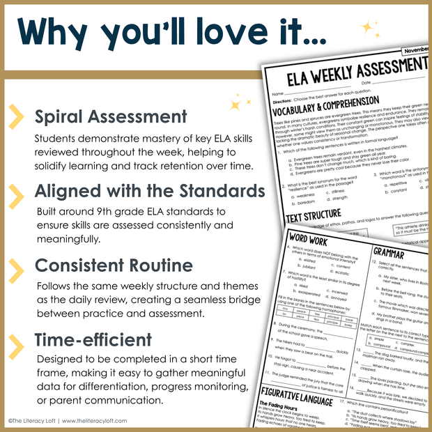 9th Grade ELA Reading Comprehension November Fall Morning Work Assessment Thanksgiving High School