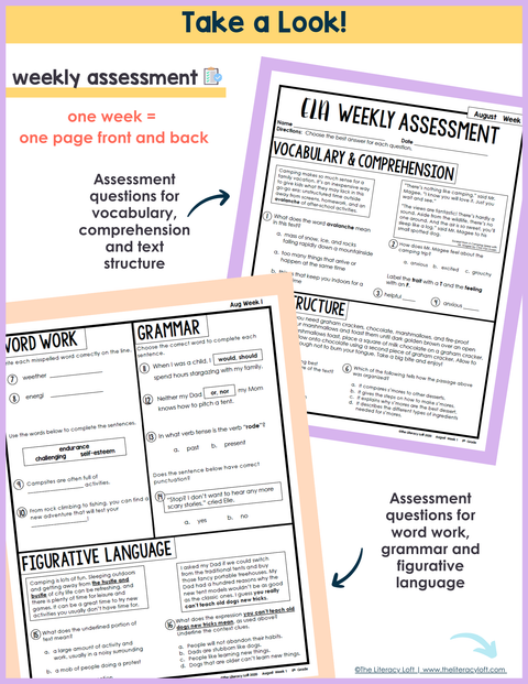 5th Grade ELA Morning Work and Weekly Assessments Bundle