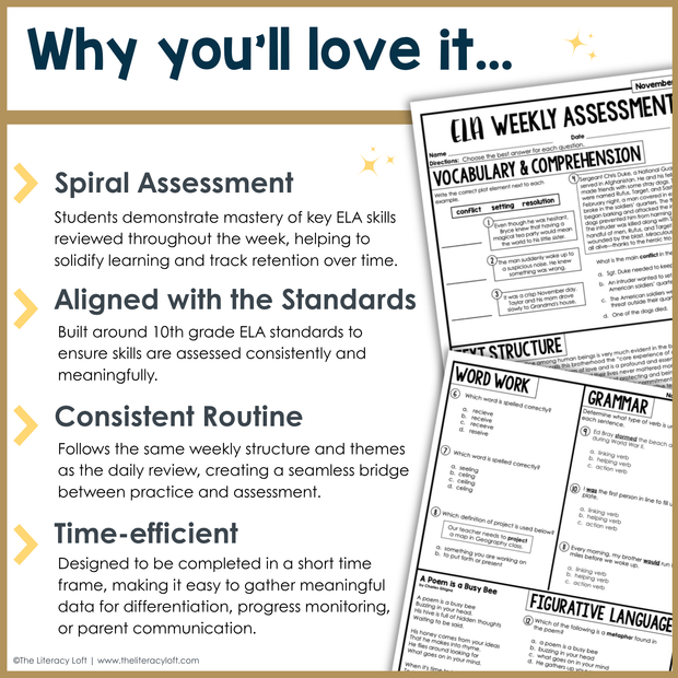 6th Grade ELA Reading Comprehension November Morning Work Assessment Daily Review