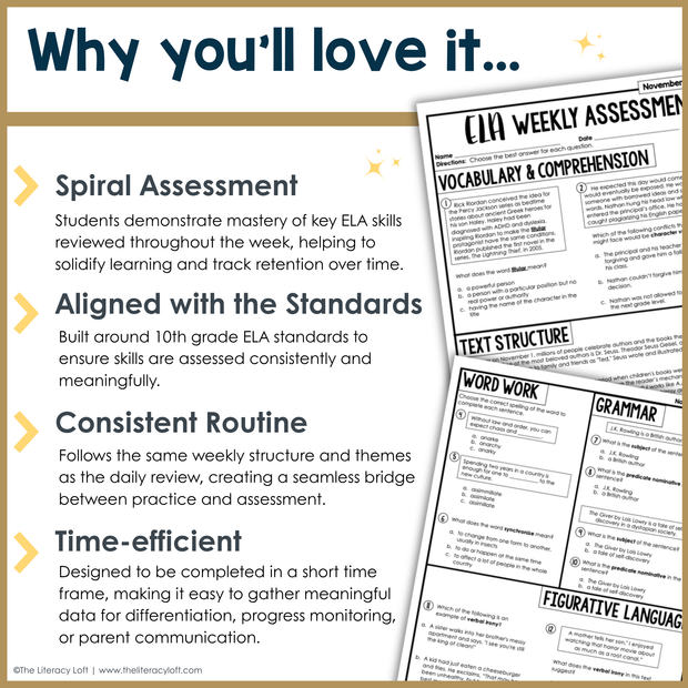 8th Grade ELA Reading Comprehension November Morning Work Assessment Daily Review