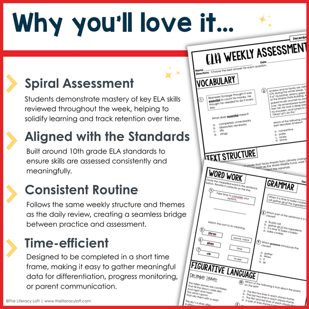4th Grade ELA Reading Comprehension Morning Work Assessment Winter Review - Dec