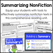 4th 5th Grade Summarizing Nonfiction Text Reading Comprehension Passages Unit