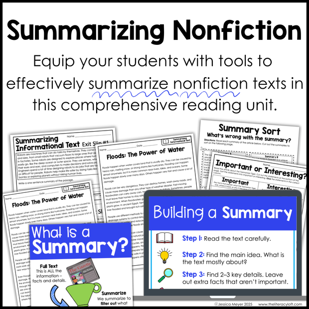 4th 5th Grade Summarizing Nonfiction Text Reading Comprehension Passages Unit