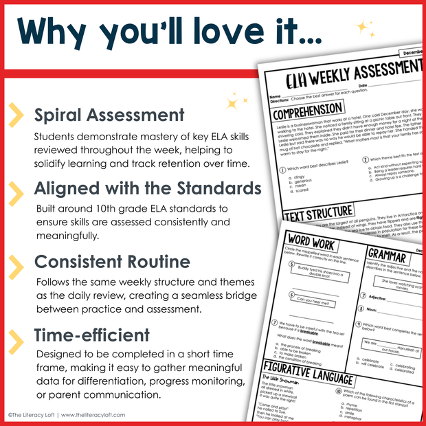 3rd Grade ELA Reading Comprehension Morning Work Assessment Winter Review - Dec