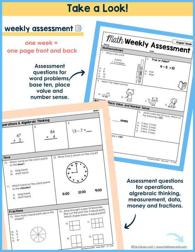 Weekly Math Assignment Math Weekly Assessments – The Literacy Loft