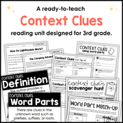 3rd Grade Context Clues Reading Comprehension Unit Vocabulary Worksheets Graphic Organizers Posters